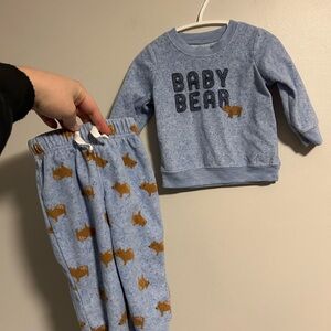 Carters 12m Blue Baby Bear 2pc fleece Outfit of sweater & joggers